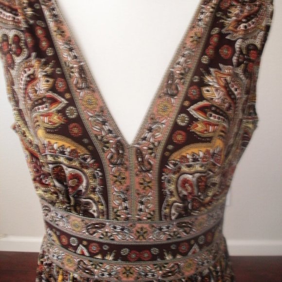 Perceptions Sze 8 Brn, Gold,Yellow, Rust Paisley Deep V Neck Dress Wide … - Picture 5 of 6